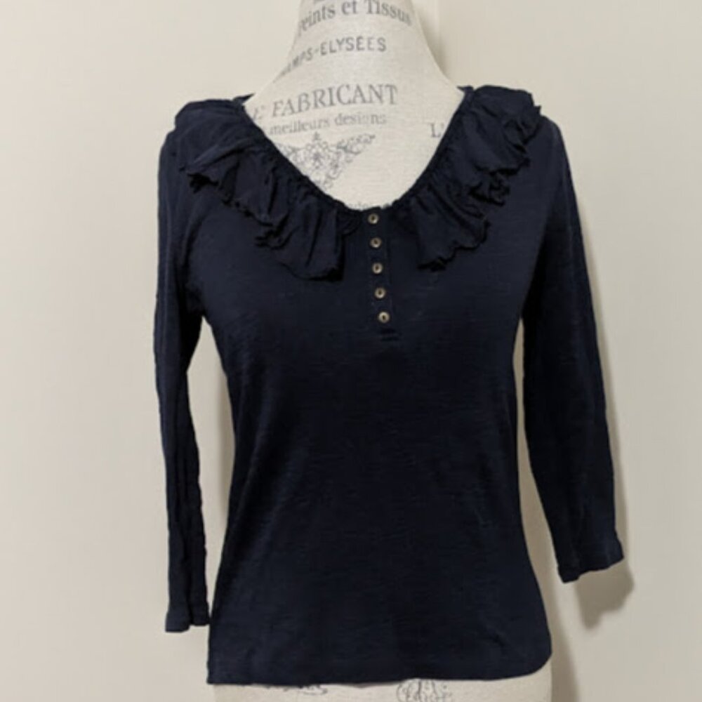 Chaps denim women's ruffle neck pullover blouse